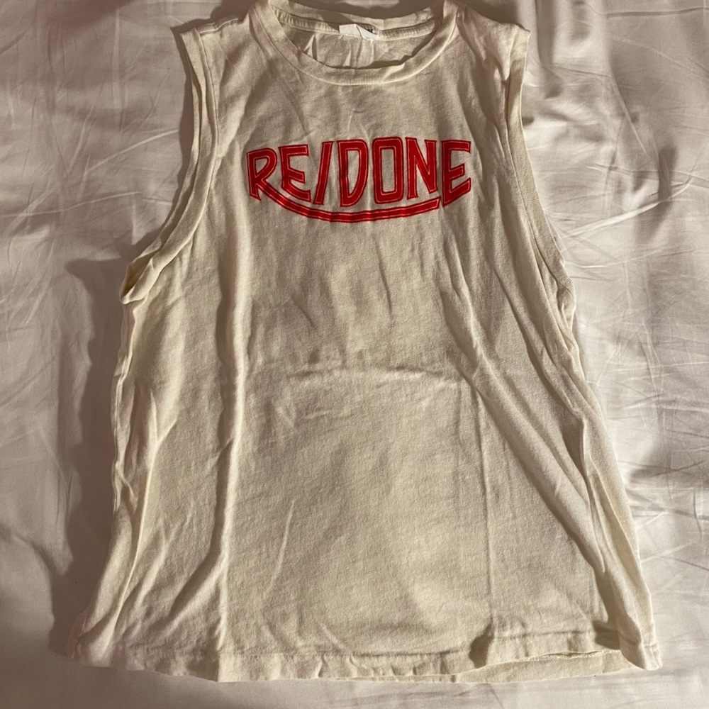 Re/Done White Muscle Tank with Red Logo SIZE L